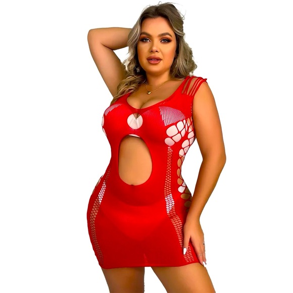 Mother Hustler Other - Plus Red Stretch Cut Out Sleeveless Bodycon  Dress
